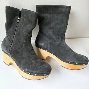 Corso Como Korine Gray Clog Boots Suede Leather Shearling Platform Wood Size 10